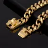 Dog Collars 18k Gold Chains Choke Necklace For Large Medium Dogs Personalized 19mm Wide 16-26Inches Cuban Link Pitbull Bully