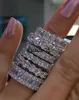 Bandringar 925 Silver Pave Setting Full Square Simulated Diamond Cz Eternity Band Engagement Wedding Stone Rings Storlek 5 6 7 8 9 10 11 12 J230602