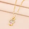 Mignon incrusté de poudre diamant Zircon lapin pendentif collier pour femmes haute qualité acier titane collier chaîne