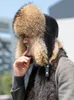 Męski prawdziwy lis futra prawdziwa skórzana kapelusz Rosyjski Ushanka Winter Aviator Traper Hat Bomber Ski Sarmuffs Cap