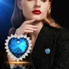 Pins Brooches Women's fashion blue crystal cute love heart women's luxury gold alloy zircon brooch safety pin G230529