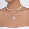 Pendentif Colliers 2 Pcs Multicouche Simulé Chaînes De Perles Ras Du Cou De Mode Bohème Émail Coeur Fleur Collier Pour Les Femmes Cadeau De Fête