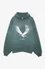 Damen Designer-Kapuzenpullover, verwaschen, grün, Spray Fried Eagle Print, Fleece, getragen, Kapuzenpullover, Pullover-Sweatshirts