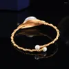 Bangle 2023 Original Handmade 14K Gold Plated Wire Wrapping Natural Baroque Pearl Charm Cuff