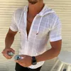 Men's T Shirts Long/Short Zipper Hoodie 2023 Fashion Sleeved Shirt Men Clothing Summer Solid Color Casual Plaid Print Open Th