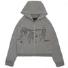 Мужские толстовки 2023 Harajuku Y2K Hiphop Unisex Hoodie негабаритная толстовка Женщины аниме Печатная уличная одежда с длинным рукавом свободный зеленый молния