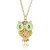 Mignon 18K plaqué or hibou pendentif colliers avec arc-en-ciel Zircon Colorcul goutte huile femmes collier bijoux cadeaux