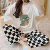 Womens Sleepwear Homewear Short Sleeve Pajamas Set Cute Leisure Women 2Pcs Nightwear for Long Loose Waist Pant 230601