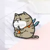 Fat Cat Cartoon Brooches Cute Eat Canned Fish Wing Animal Enamel Pin Backpack Denim Shirt Lapel Pins Button Badge Jewelry Gifts