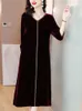 Casual Dresses Autumn Midi Elegant Vintage Black Velvet Dress 2023 Korean Fashion Women Prom Evening V-Neck Loose vestidos