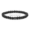 Beaded Men Natural Rock Stone Bracelet Energy Hematite Cylinder Black Lava Diffuser 6/8Mm Beads Bracelets For Women Yoga Strand Jewe Dhhnp