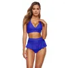 Traje de baño para mujer 2023, conjunto de Bikini Sexy con cuello de pico para mujer, traje de baño con volantes de malla de cintura alta, 2 uds, Bikinis sin espalda para mujer, bañador de playa de verano