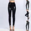 Kvinnor Pants Capris Artificial Leather Long Ben Tight High midje Polyester Elastic bekväma kvinnors vinter veckade byxor P230602