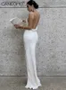パーティードレスホワイトノースリーブスリップバックレススリットプロムマキシドレス2022夏の女性セクシーなエレガントな衣装ウェディングパーティーイブニングロングドレスT230602