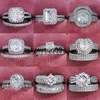 Pierścienie zespołowe 2023 Nowy luksusowy srebrny kolor luksusowe duże pierścionki ślubne Zestaw dla kobiet ślubnych zaręczynowych Parging Prezentacja Prezentacja biżuterii R4428 J230602