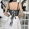 Belts Gothic Punk Metal Chain Black Mesh Corset Underbust Bustiers Harajuku Vintage Sheer Lace-Up Waist Belt Shaper Cincher