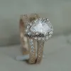 Bandringar Huitan AAA Zircon Stone Micro Paled Bridal Ring sets Romantic Rose Gold Color Engagement Rings Wholesale Lots Bulk Midi Rings J230602