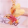 Key Rings Crystal Keyring Rhinestone Animal Eagle Metal Pendant Keychain Fashoin Gold Tone Alloy Car Chain Holder Drop Delivery Jewel Dhjyp