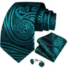 Neckband Design Teal Blue Paisley Floral Silk Ties 8cm Men's Wedding Party Business Slittan Hanky ​​Brosch Manschettknappar Set Cravat Dibangu 230601