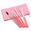 zwart roze paars 7-delige make-up kwasten set plastic handvat nylon met leren etui met ritssluiting