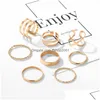 Cluster Ringe Original Design Gold Farbe Runde Hohle Geometrische Set Für Frauen Mode Kreuz Twist Offenen Ring Gemeinsame Weibliche Schmuck Dro Dhg5K