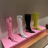 Dermis stiletto para mujer Botas hasta la rodilla borla puntiaguda locomotora hebilla adornada con cremallera Diseñador de lujo fábrica calzado moda