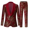 Męskie garnitury Blazers Mens Claret Red Suits Groom Wedding Tuxed Business Business Dressedo Tuxedo Floral Blazer Slim Fit Groomsmen Costume Homme 230601