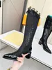 Designer de luxe bottes d'été femmes dentelle bord pointu bottes en cuir maille creuse bottes à genoux été respirant mode sexy bottes d'extérieur taille35-41