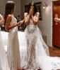 Vestidos de novia sin espalda con tirantes finos modestos Apliques de encaje con vestidos de tren desmontables Vestido de novia de verano hasta el suelo con ilusión para la novia 326 326