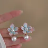 Stud New Retro Fashion Pink Blue Enamels Flowers Pearls Earrings for Women Exquisite Painting Style Pendant Earring Gifts