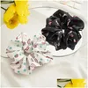 Pony Tails Holder Satin Silk Cartoon Print Scrunchies Elastic Hair Bands 2021 New Women Girls Accessories Ponytail Ties Rope Drop De Dhe4H