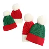 Berets Christmas Kid Mother Pompom Hats Autumn Winter Keep Warm Caps Soft Windproof Knitted Bonnet Baby Green Red Beanies Hat For Child