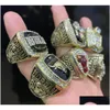 Solitaire Ring 6PCS Chicagobl Backetball 팀 챔피언십 챔피언십 세트 Wooden Box Trophy 기념품 남녀 남자 소년 팬 Brithday DHZ65