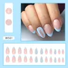 False Nails 24pcs Detachable Almond French Fake Light Blue Glitter Press On DIY Manicure Full Cover Nail Tips