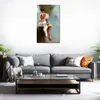 Colorful Figure Painting on Canvas Naked Back with White Flower Unique Handcrafted Artwork Home Decor for Bedroom