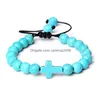 Beaded Fashion Cross Charm Natural Stone Braided Bracelet Turquoises Malachite For Women Men Jewelry Drop Delivery Bracelets Dhvw0