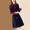 Casual Dresses Elegant Office Ladies Work Midi Dress Women Fashion Long Sleeve Slim Button Patchwork Party Knee-Length Autumn Winter