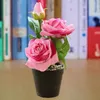 Flores decorativas frescas 3 cabeças rosa artificial bonsai aparência realista extravagante romântico vaso flor de seda falsa decoração de casa