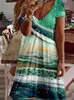 Basic Casual Dresses Large Sized Ladies Women Summer Plus Size V Neck Short Sleeve Wave Print Loose Midi Dress 230601