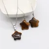 Necklace Earrings Set Cute Gemstone Star Shaped Pendant 19 Colors Natural Stone Girl Party Gift Jewelry GS001