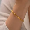 18K gold stainless steel simple bamboo metal solid bangle waterproof tarnish free girl bracelet new women's fashion hand jewelry