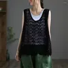 Damesvesten Dames V-hals Hol Gehaakt vest Mouwloos jack Katoenen kanten tanktops Casual los