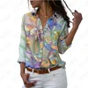 Dames Blouses Ruimvallend Dames Overhemd Lente Knoop V-hals Vest Top Waterverf Bloem 3D Printen XS-5XL Informeel Thuiswerk