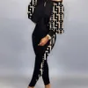 Women Printed Pants Outfits Sexy Stitching Contrast Crop Top Leggings Suit 2 Piece Matching Sets Plus Size Clothes