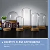 Fleurs décoratives 5 Pcs Cupcake Toppers Fleur Aquarium Verre Globe Vide Neige Led Lumière Base Dôme Cloche Souvenir Vitrine