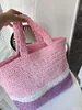 Mode d'été sac fourre-tout femme évider paille sacs à main sacs de plage surdimensionné sac à provisions arc-en-ciel rayures crochet sac à bandoulière avec lettre brodée