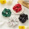 Pony Tails Holder Satin Silk Cartoon Print Scrunchies Elastic Hair Bands 2021 New Women Girls Accessories Ponytail Ties Rope Drop De Dhe4H