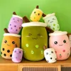 Cartoon Melk Thee Cup Gevuld Katoenen Kussen Knuffel Pop Kussen Fruit Aardbei Chocolade Ijs Woondecoratie Gift