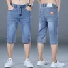 Sommer Neue Aufkleber Denim Blau Schwarz Lose Stretch Casual Jeans Shorts Herrenbekleidung P230602