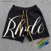 Mannen Shorts Nieuwe RHUDE Jacquard Trekkoord Shorts Mannen Vrouwen 1 1 Hoge Kwaliteit Geel Trekkoord Rhude Gebreide Shorts rijbroek T230602